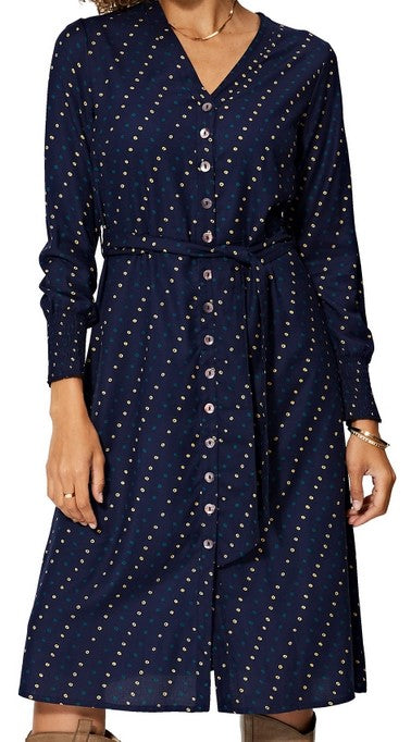 Vestido midi puntos diagonal - azul marino