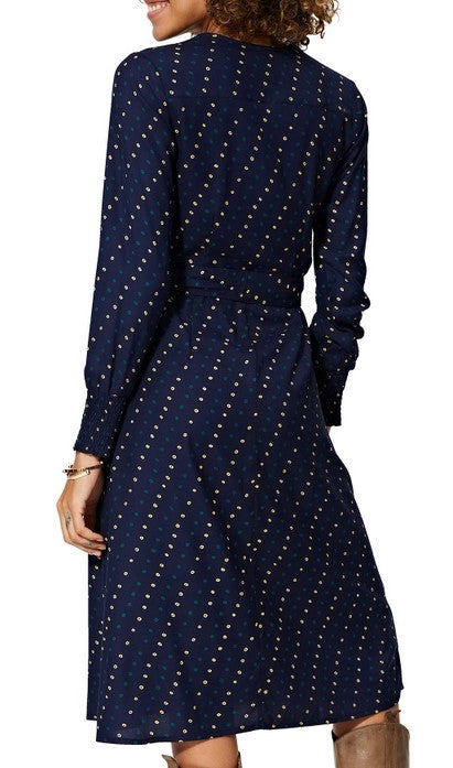 Vestido midi puntos diagonal - azul marino