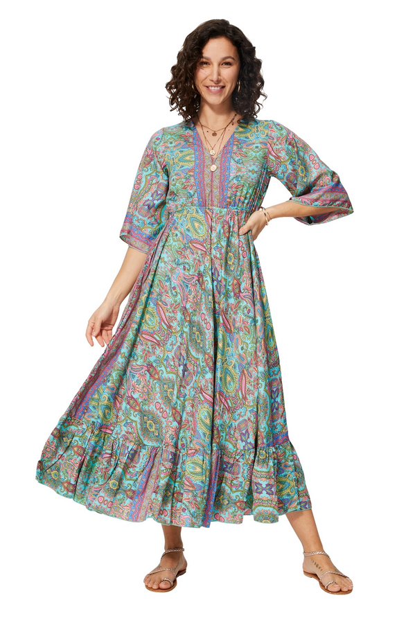 Vestido manga 3/4 - turquesa