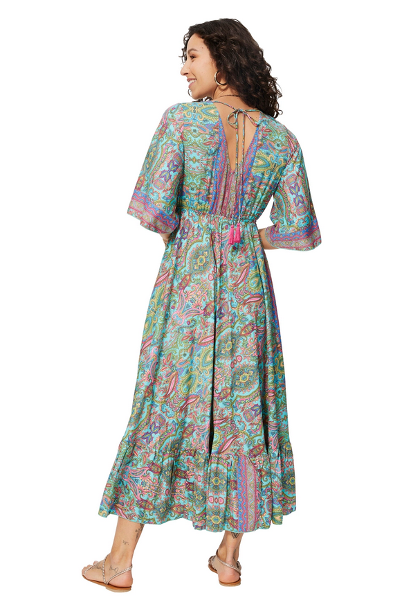 Vestido manga 3/4 - turquesa