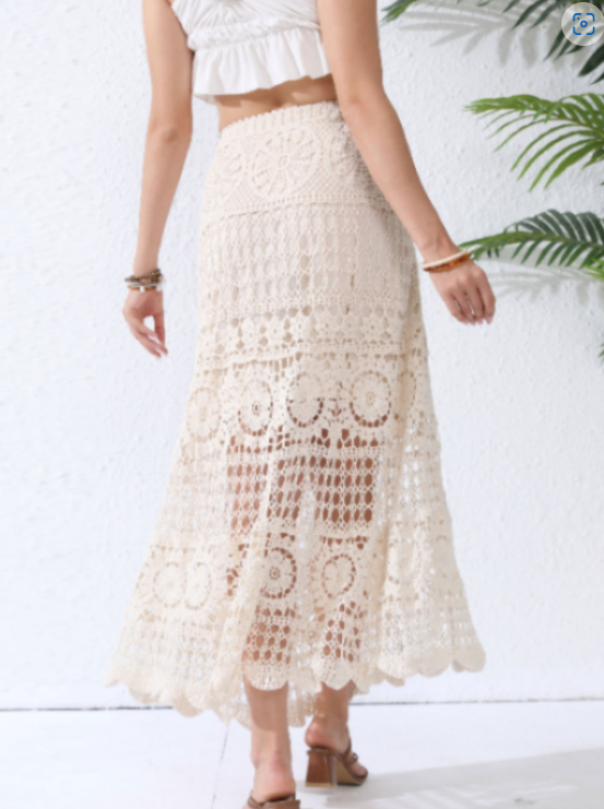 Falda guipur vuelos - blanco y beige