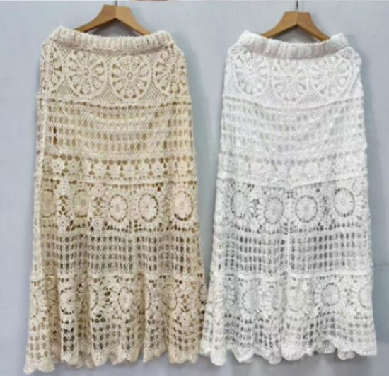Falda guipur vuelos - blanco y beige