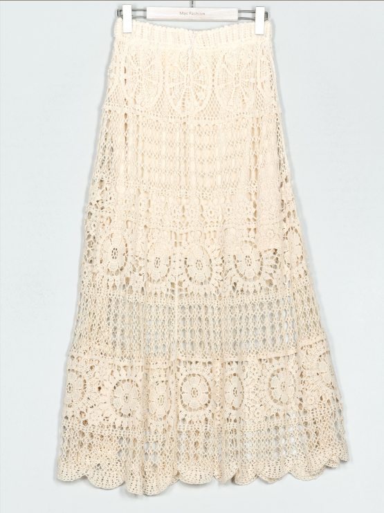 Falda guipur vuelos - blanco y beige