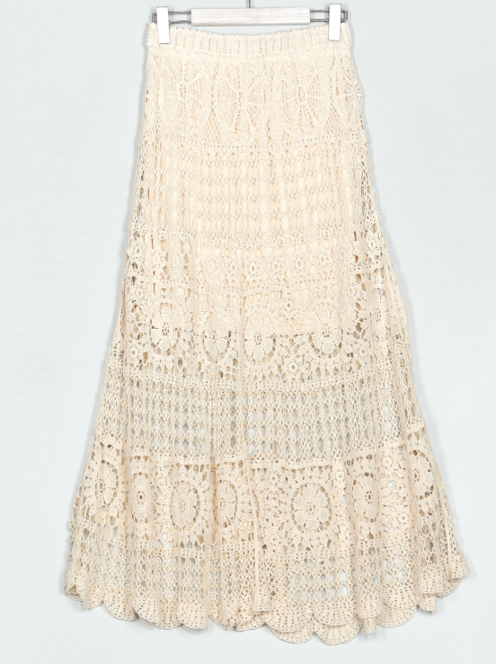 Falda guipur vuelos - blanco y beige