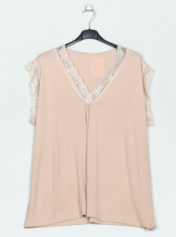 Top fluido encaje curvy - beige