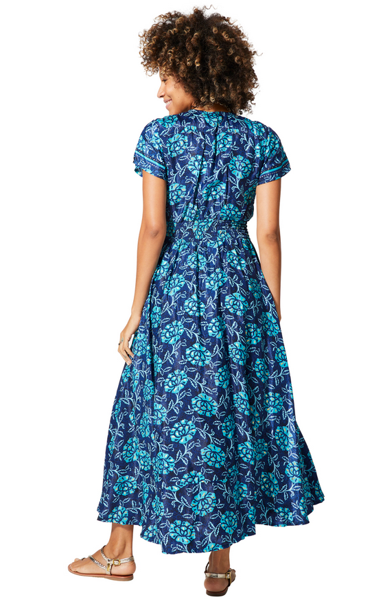 Vestido largo manga corta Brisa Azul