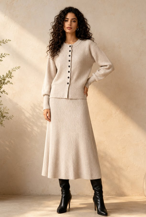Falda midi canalé - crudo