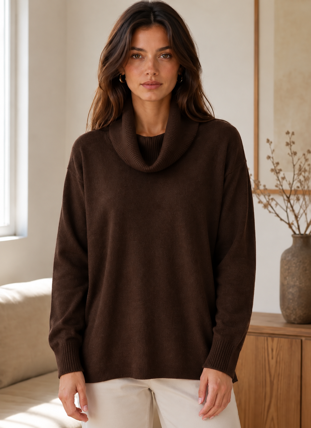 Jersey curvy cuello vuelto marrón