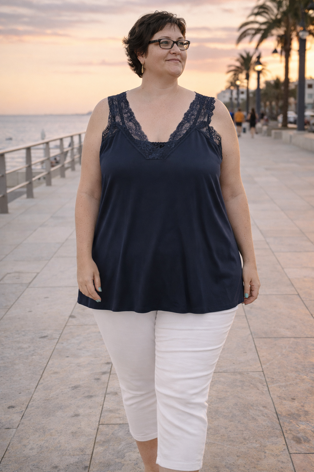 Top lencero encaje talla grande - azul marino
