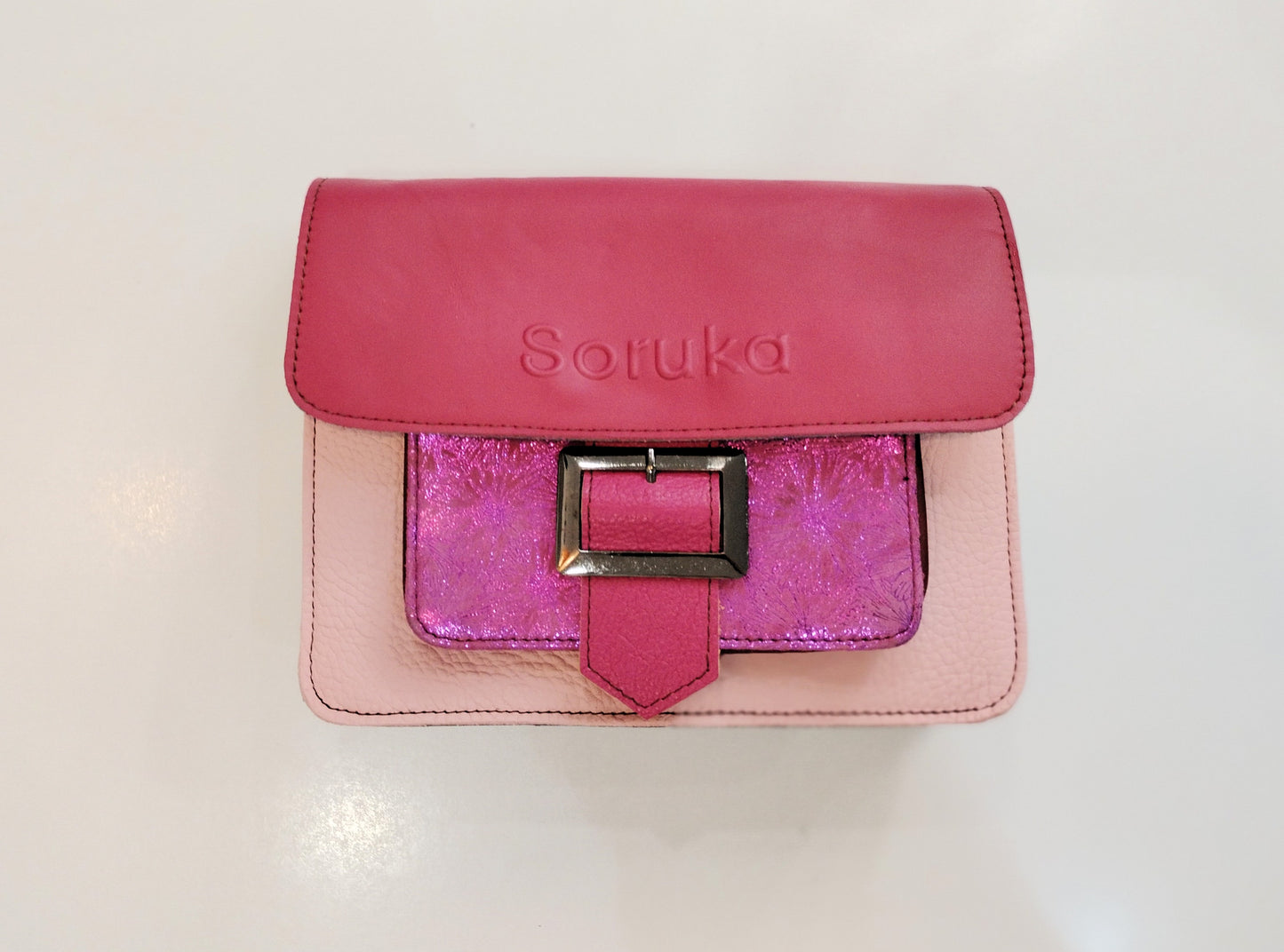 Bolso bandolera pequeño con Glitter Eleanor - rosa y verde