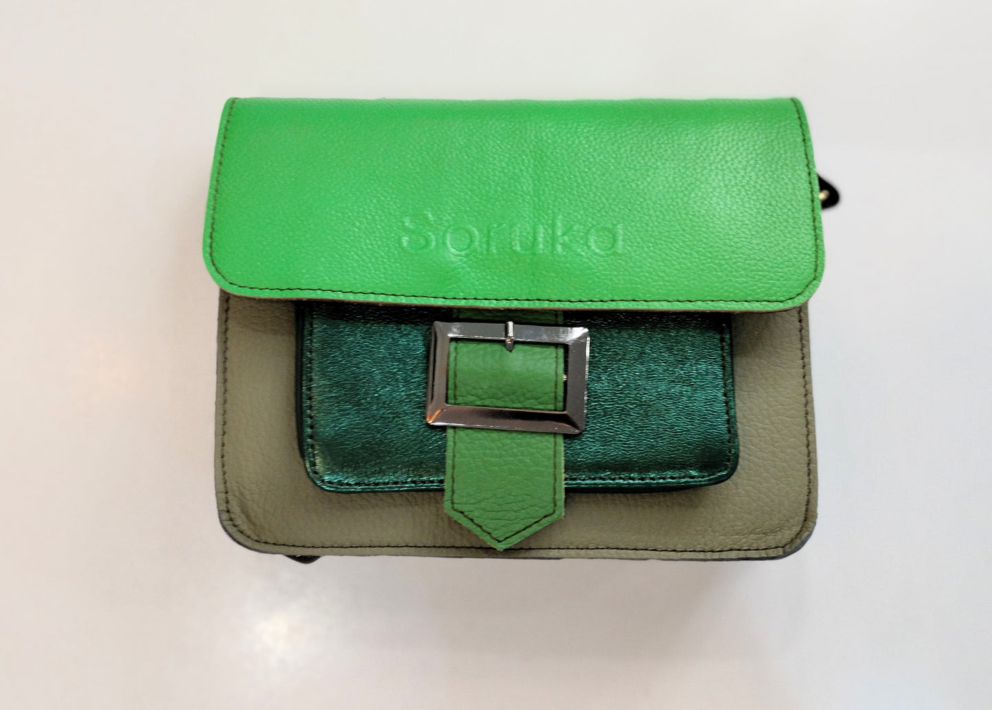Bolso bandolera pequeño con Glitter Eleanor - rosa y verde