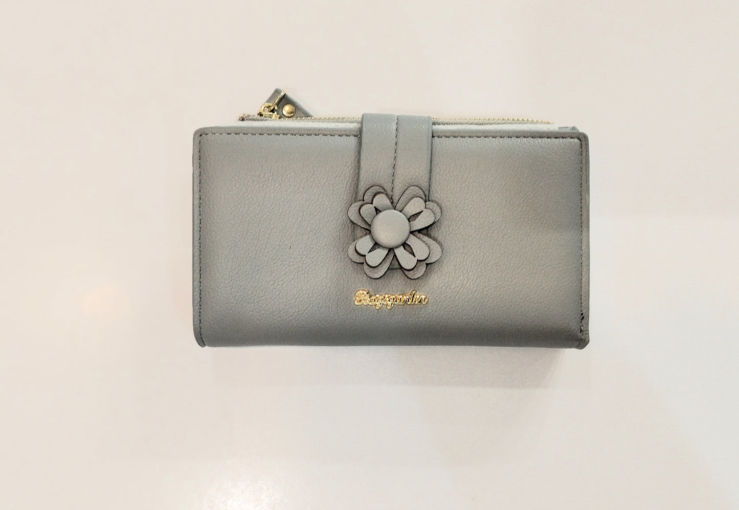 Monedero Flor grande - gris y camel
