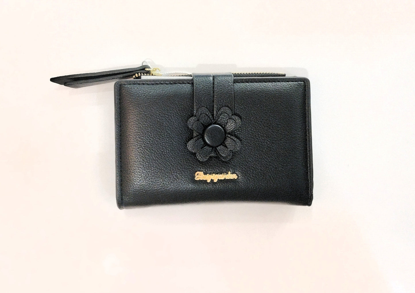 Monedero Flor pequeño - beige y negro