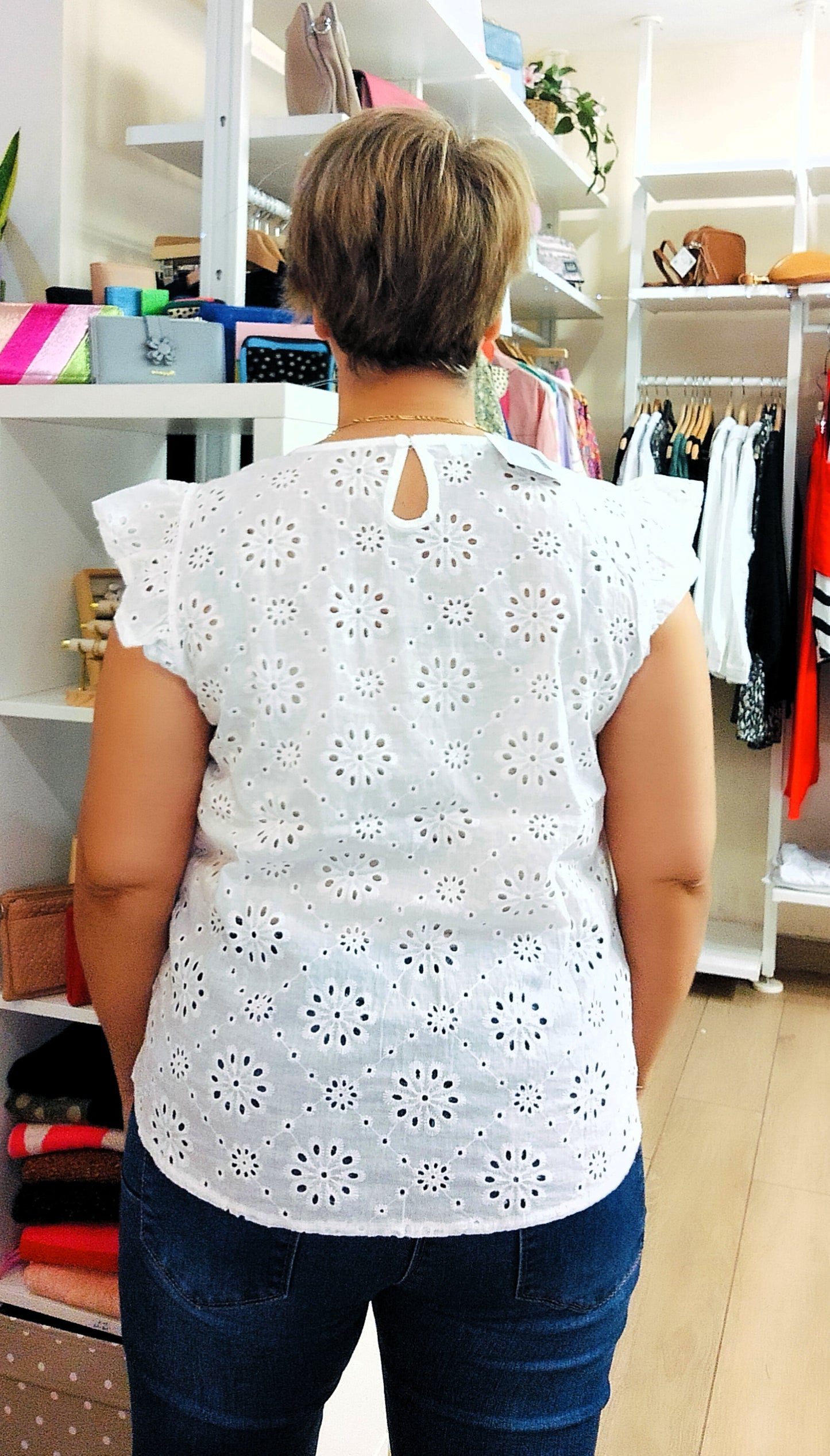 Blusa calada manga volantes - blanco