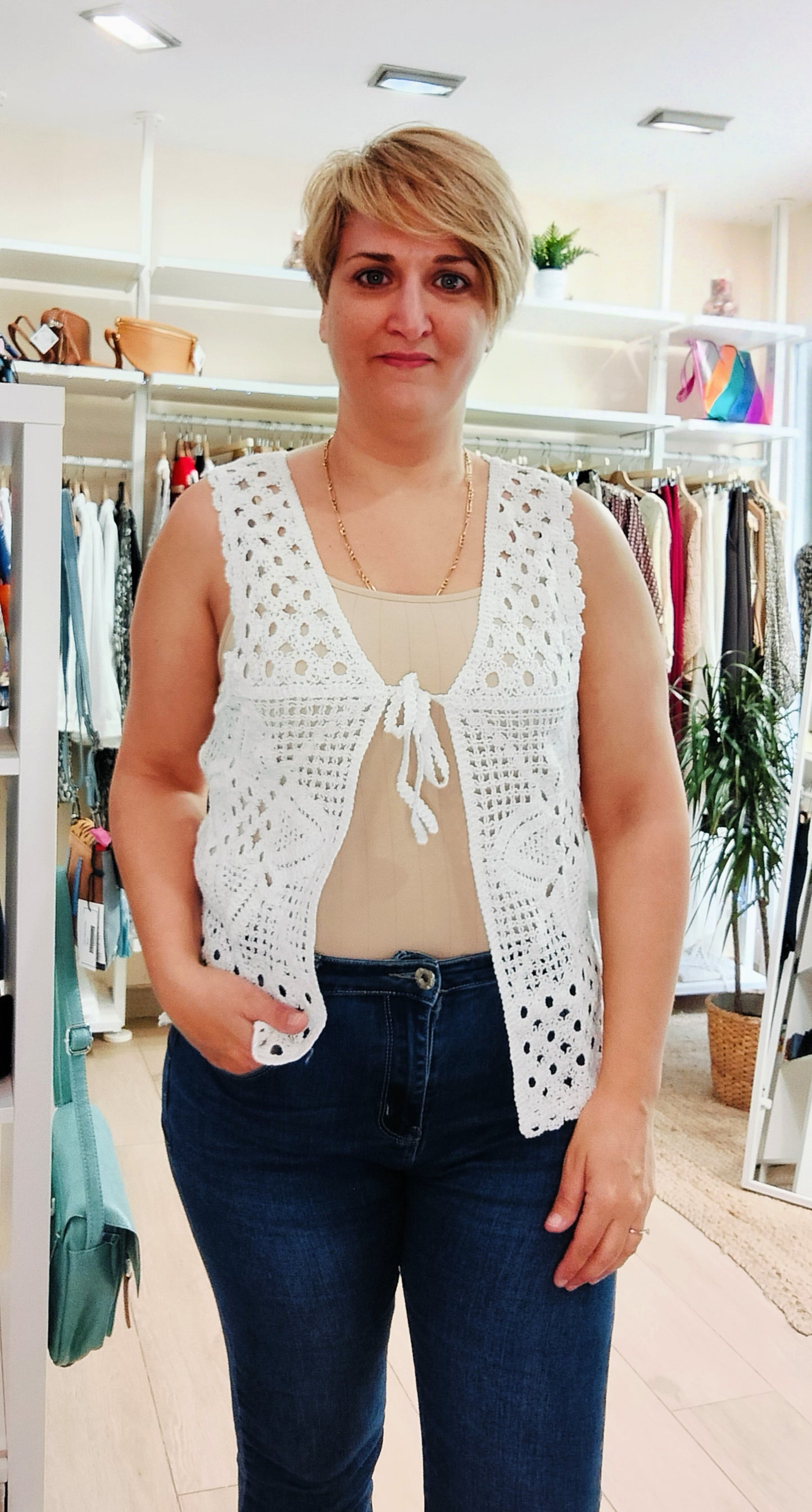 Chaleco crochet - blanco