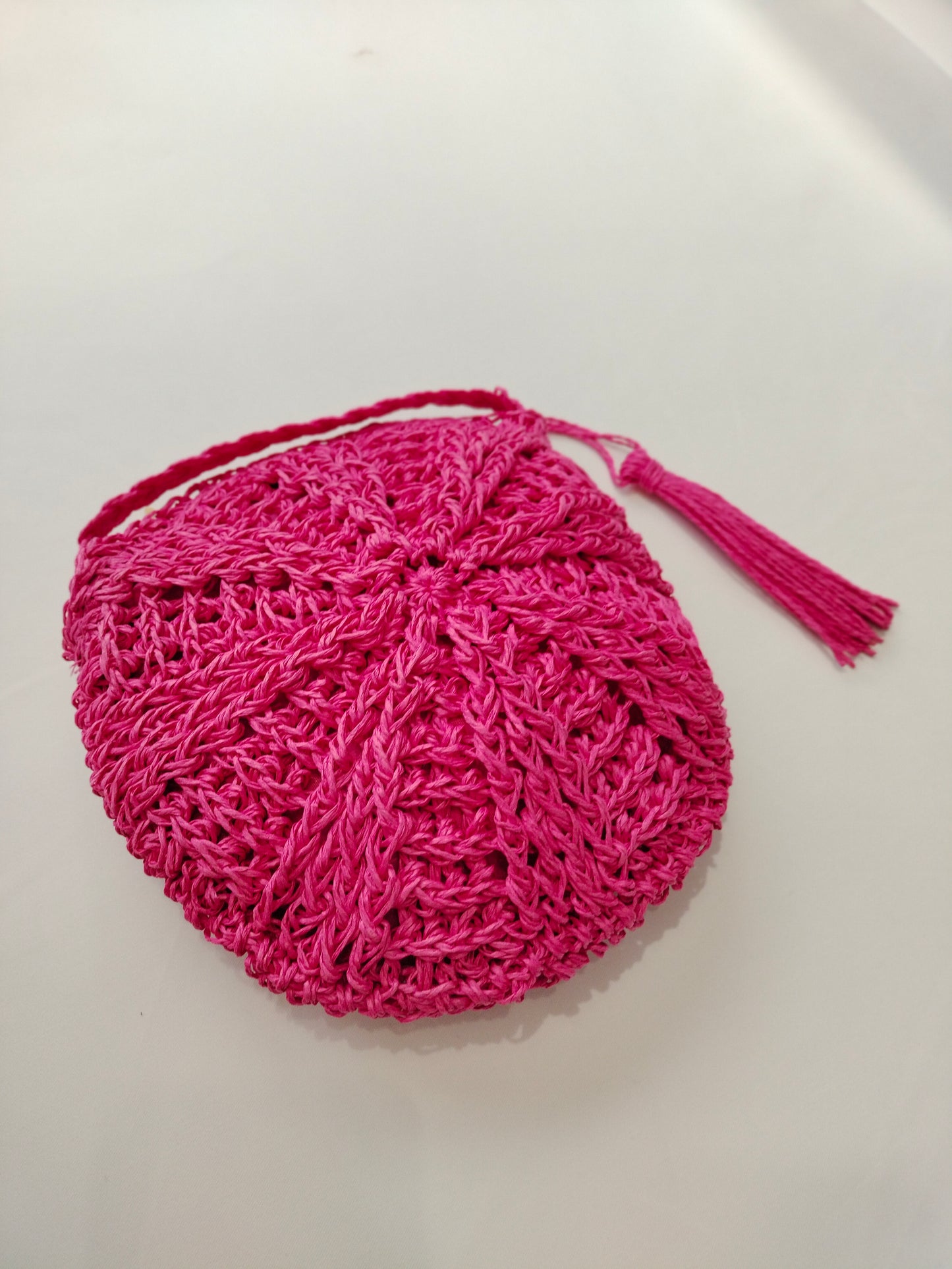 Bolso rafia - verde y fucsia