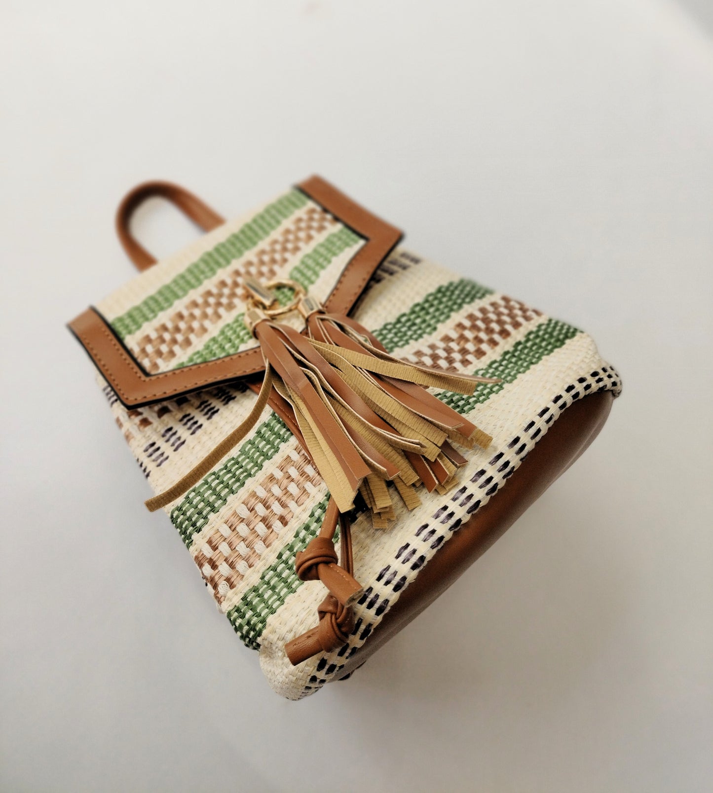 Mochila rafia - verde y rosa