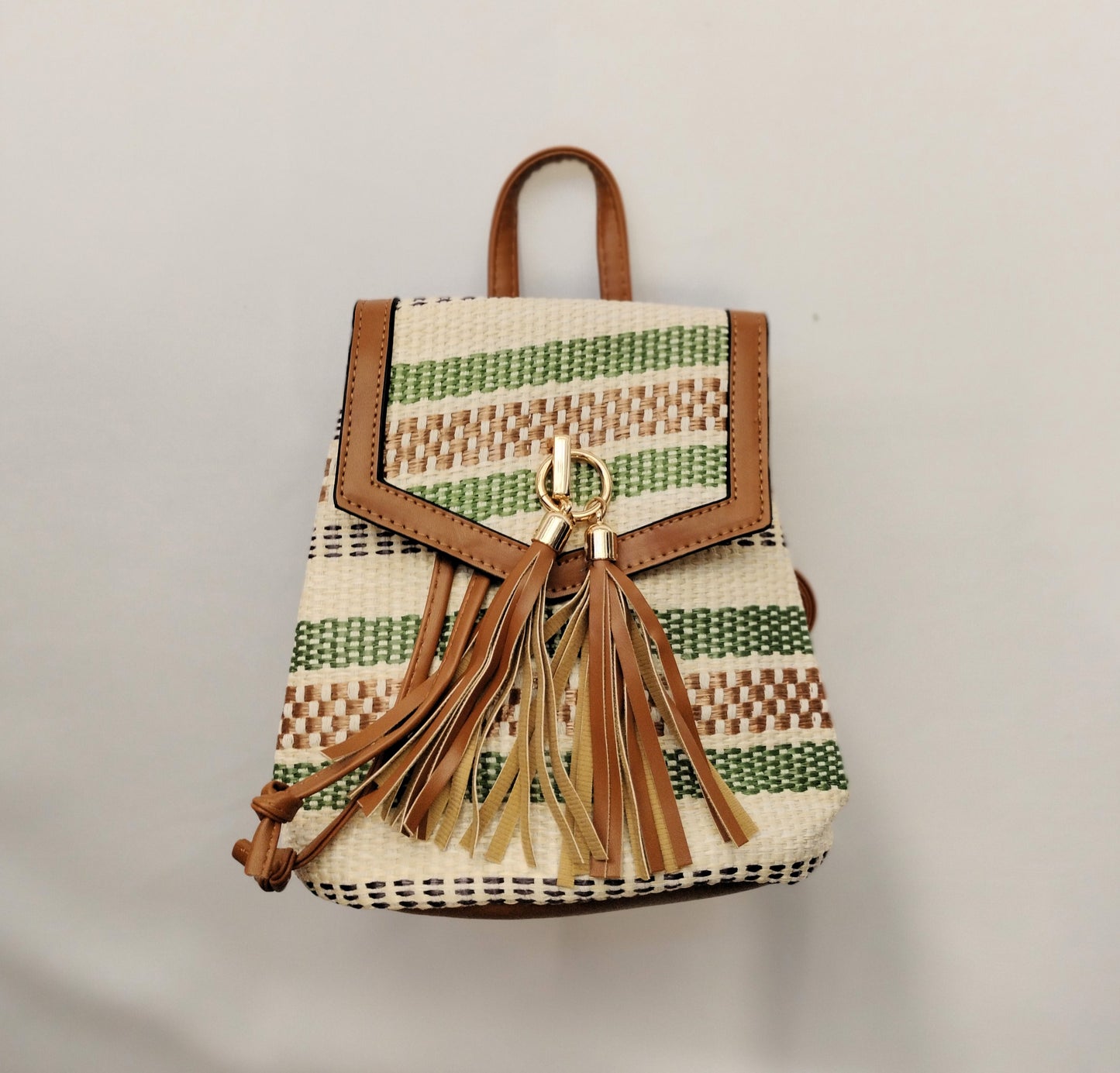 Mochila rafia - verde y rosa