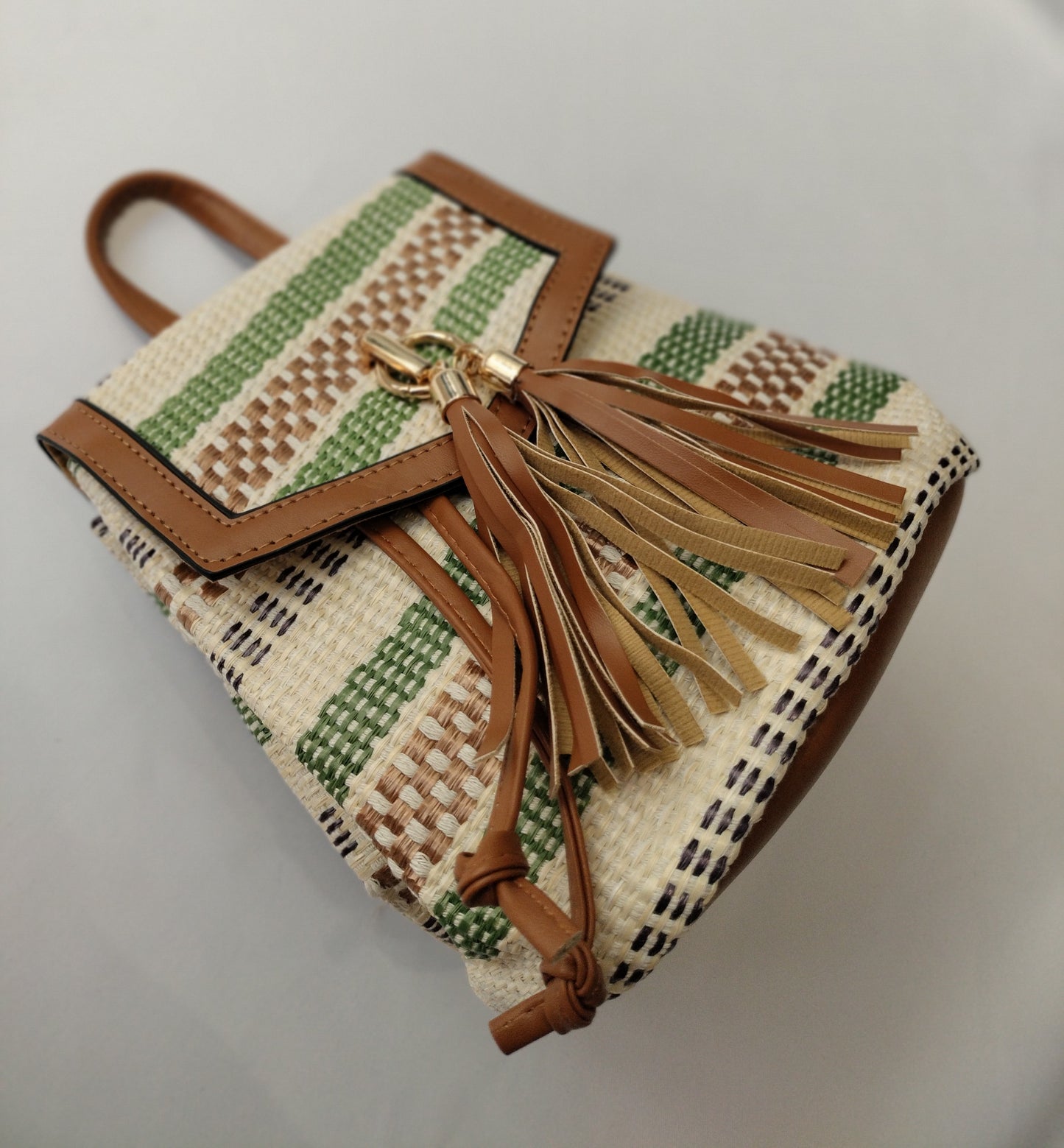 Mochila rafia - verde y rosa