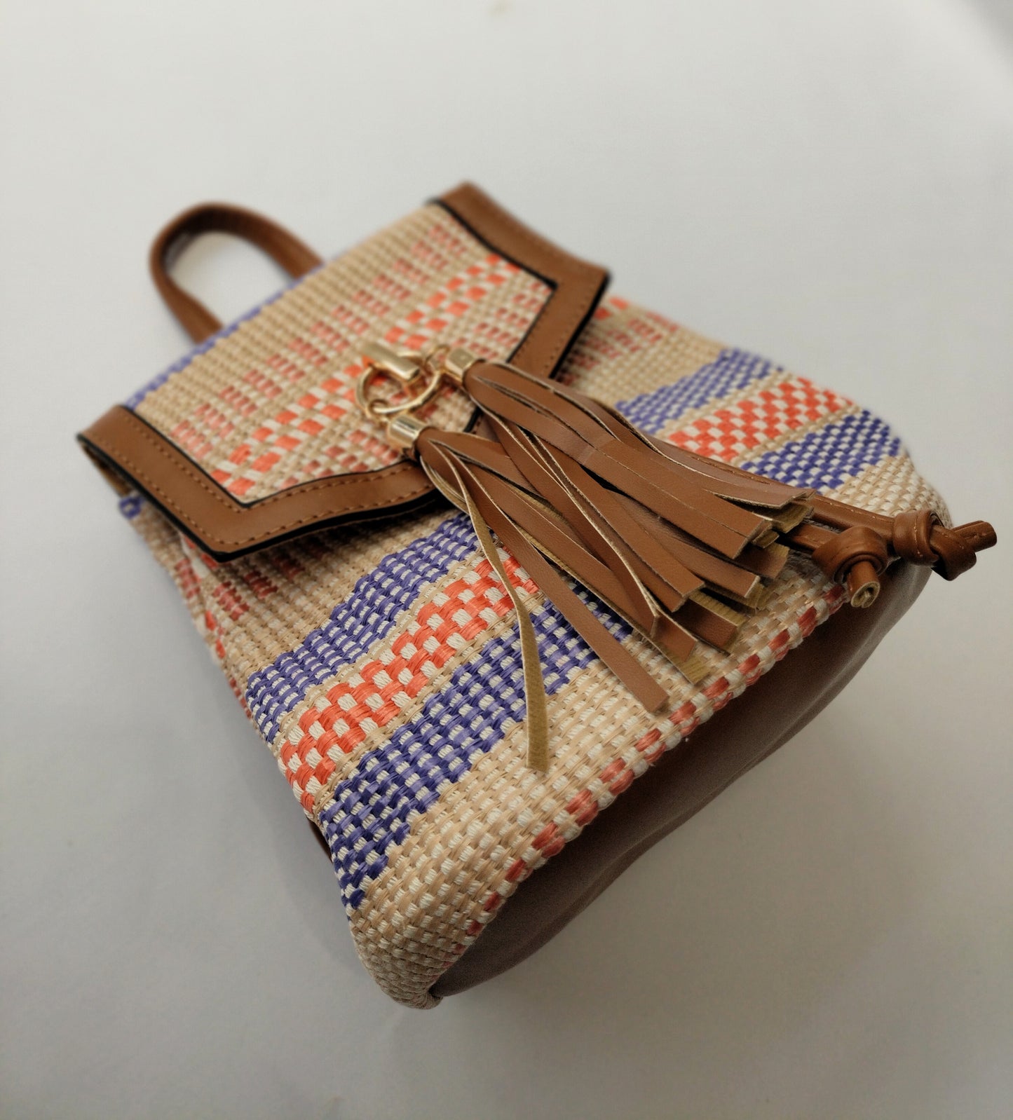 Mochila rafia - verde y rosa
