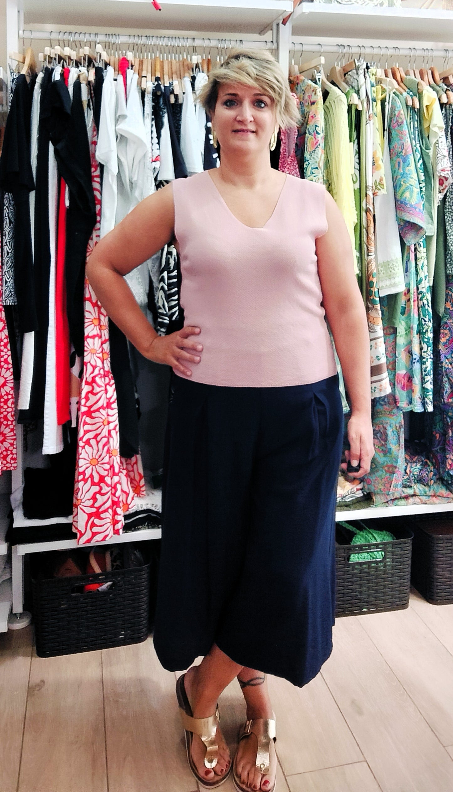 Falda pantalón - blanco y azul marino
