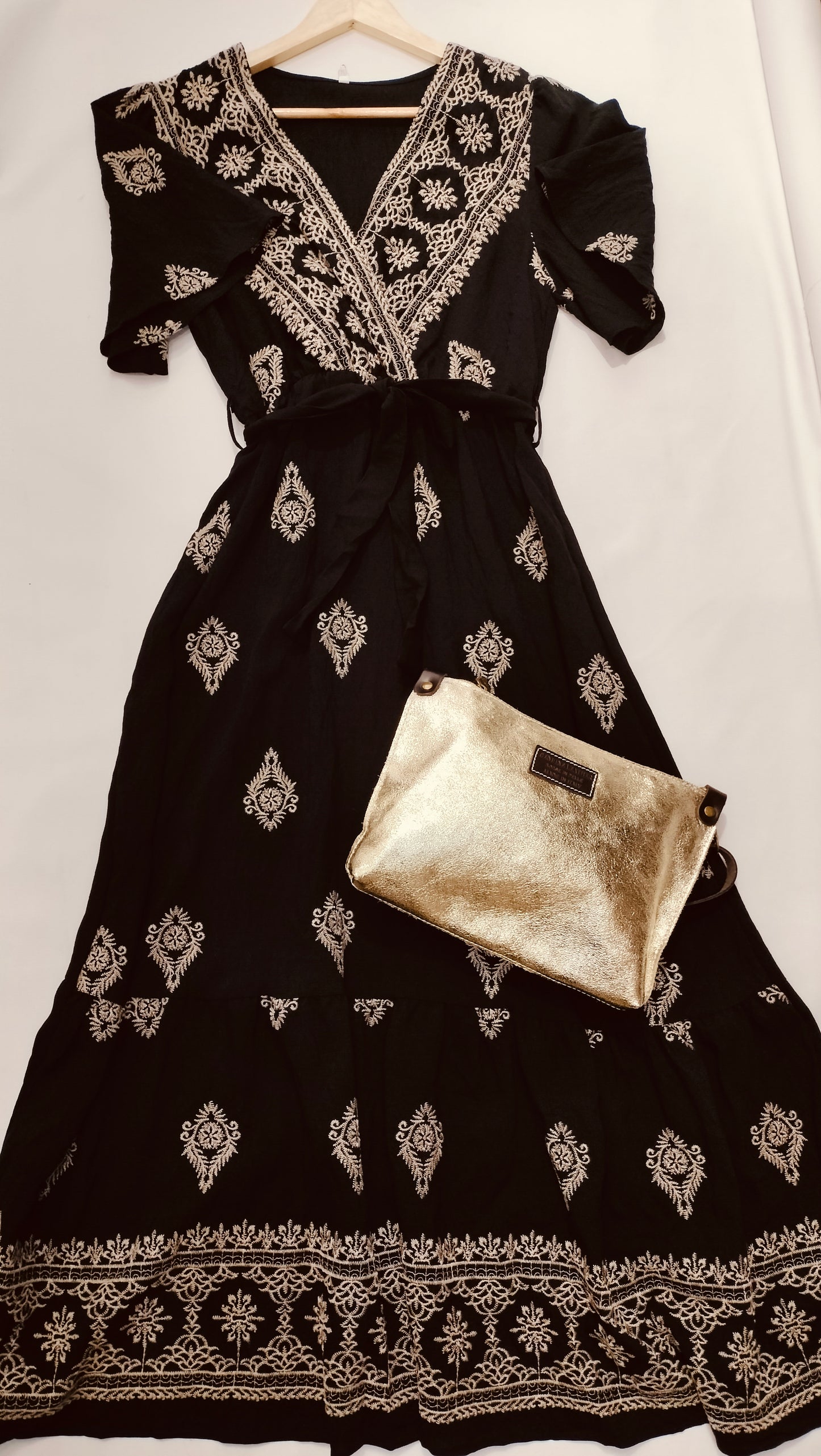 Conjunto vestido largo bordado - negro