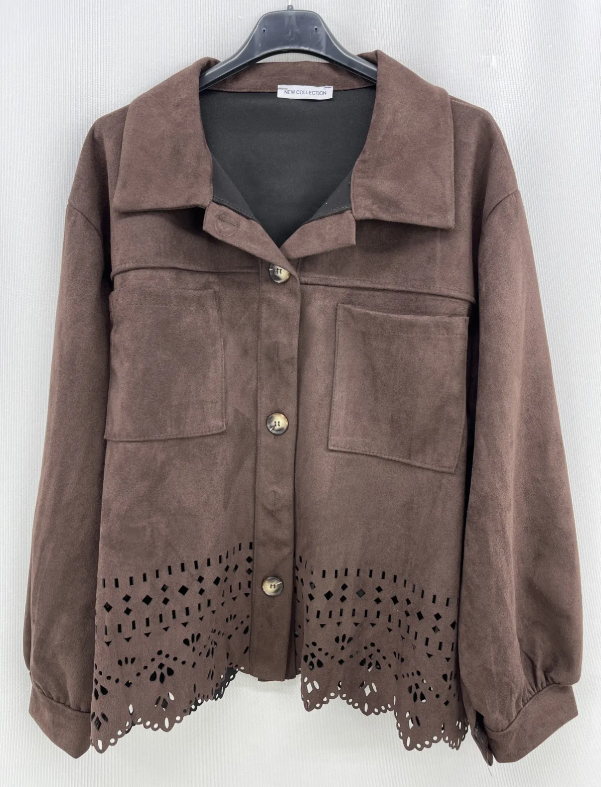 Chaqueta calada antelina curvy marrón