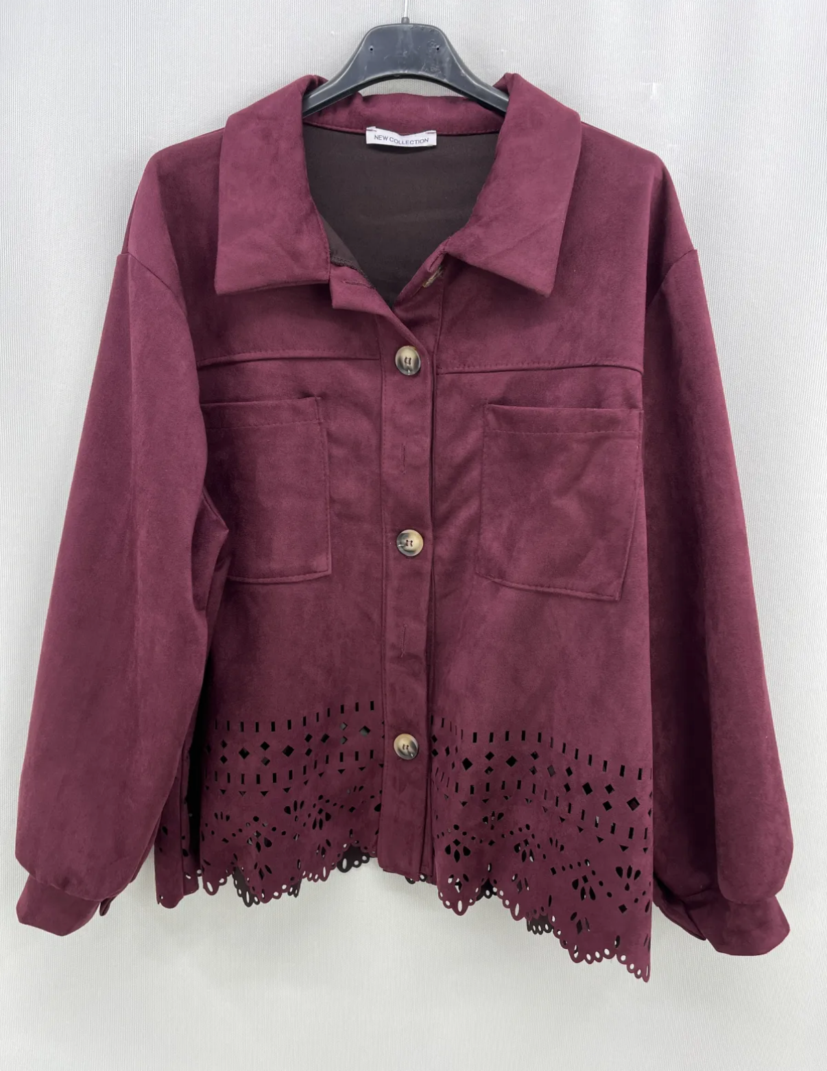 Chaqueta calada antelina curvy granate