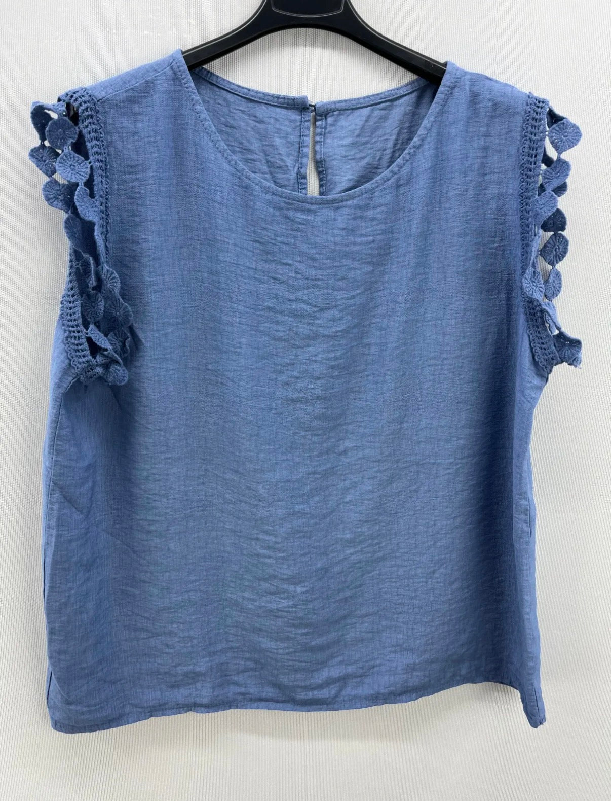 Blusa curvy mangas crochet - azul