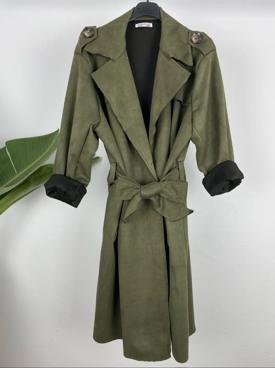Gabardina largo midi antelina - negro y kaki