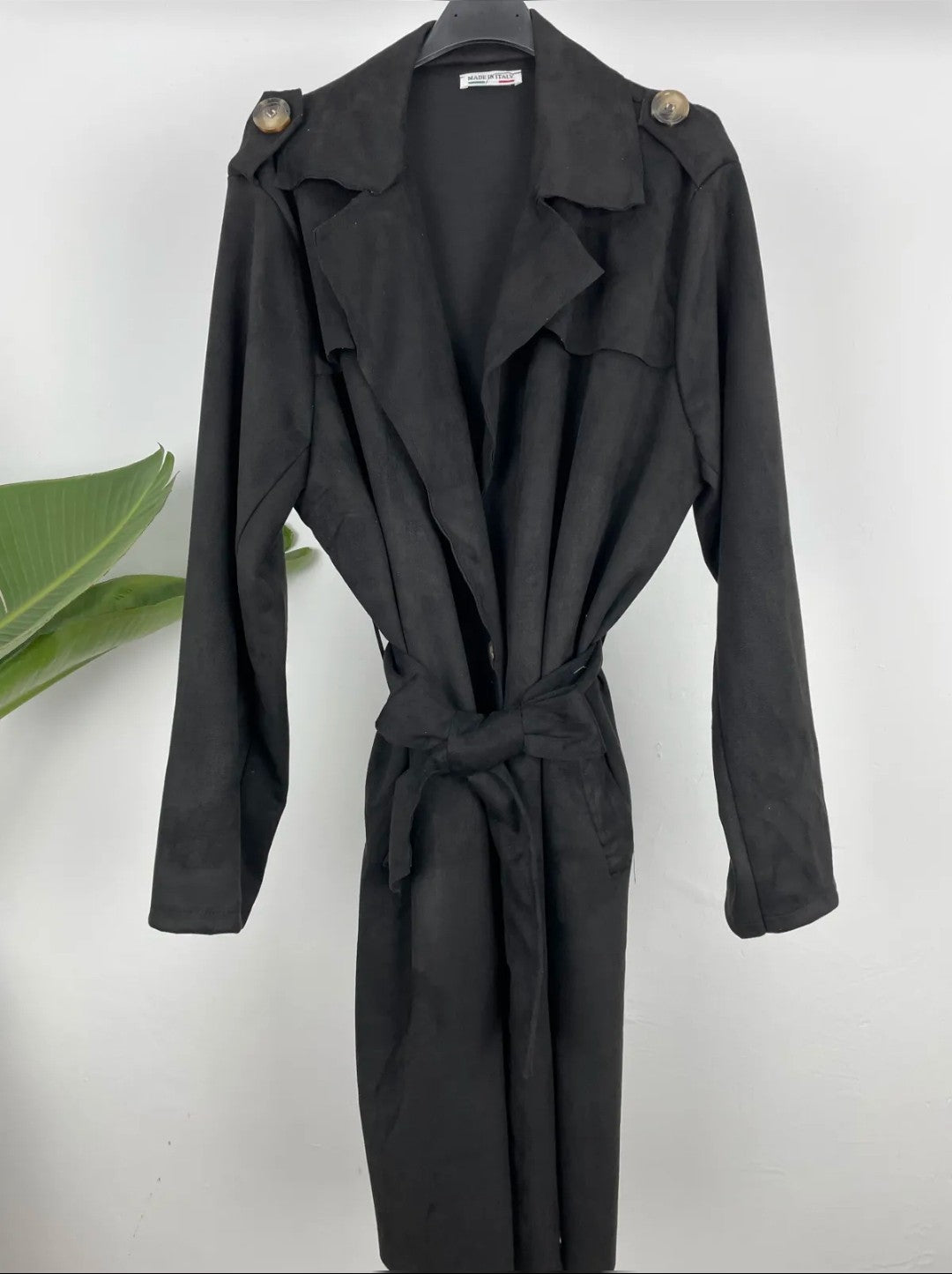 Gabardina largo midi antelina - negro y kaki