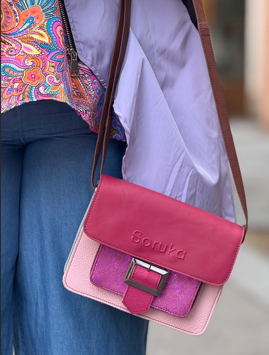 Bolso bandolera pequeño con Glitter Eleanor - rosa y verde