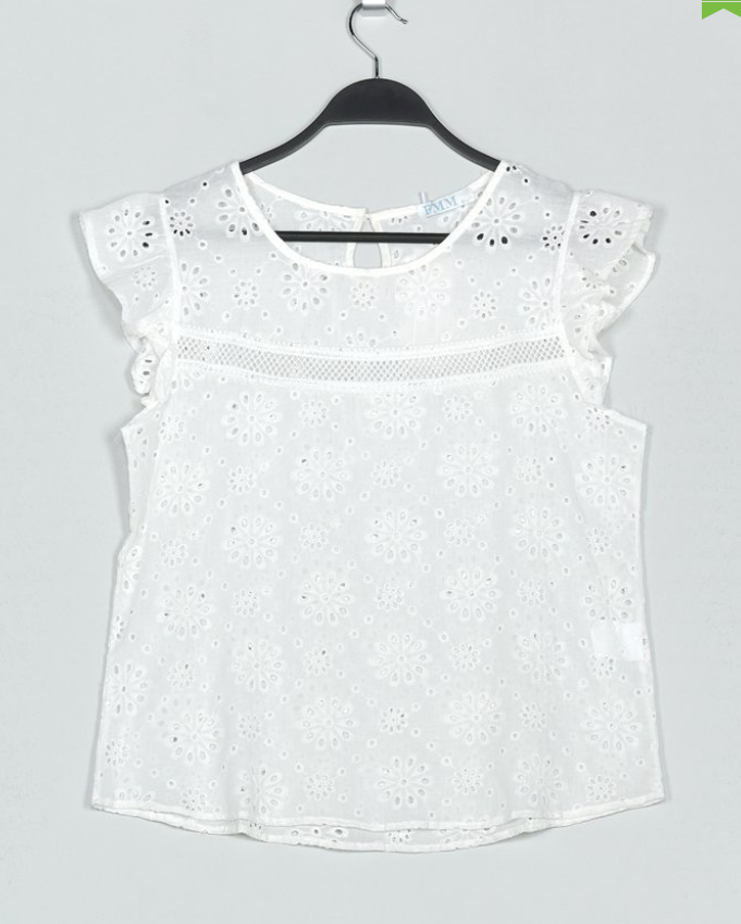 Blusa calada manga volantes - blanco