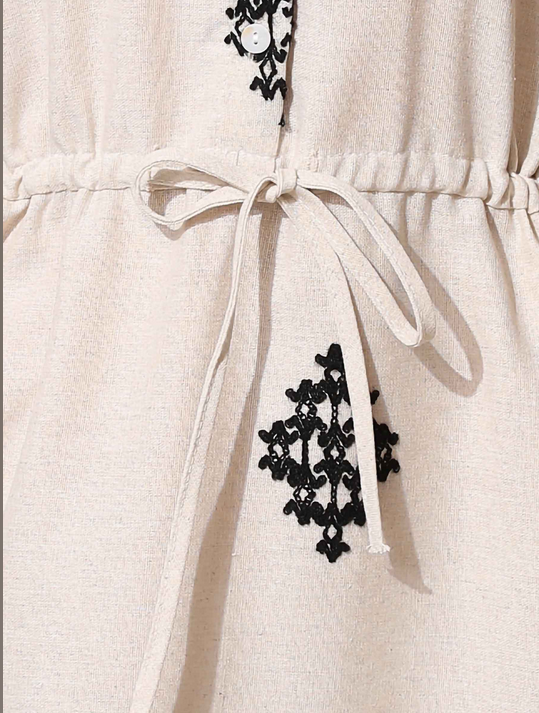 Vestido camisero bordado efecto lino