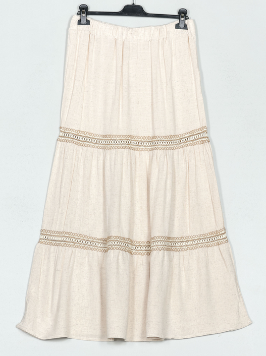 Falda efecto lino crochet - beige y blanco