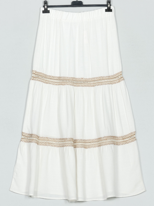 Falda efecto lino crochet - beige y blanco