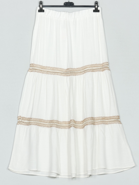 Falda efecto lino crochet - beige y blanco