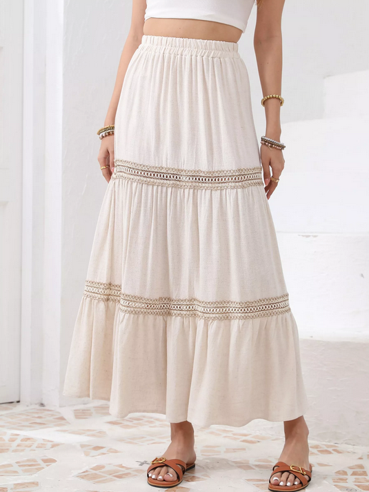 Falda efecto lino crochet - beige y blanco