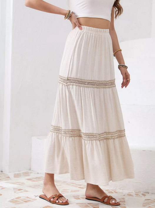 Falda efecto lino crochet - beige y blanco