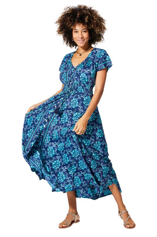 Vestido largo manga corta Brisa Azul