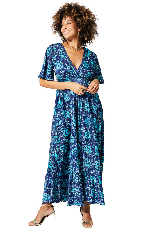 Vestido largo mangas 3/4 Brisa Azul