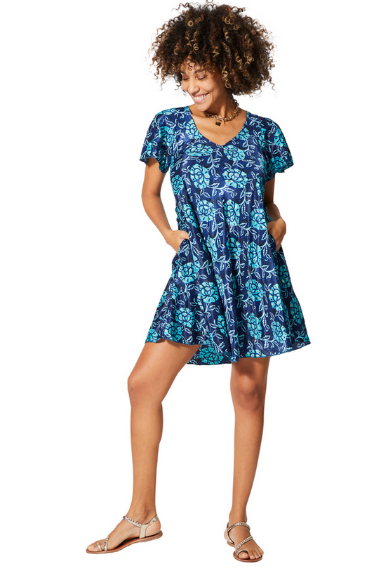 Vestido corto manga corta Brisa Azul