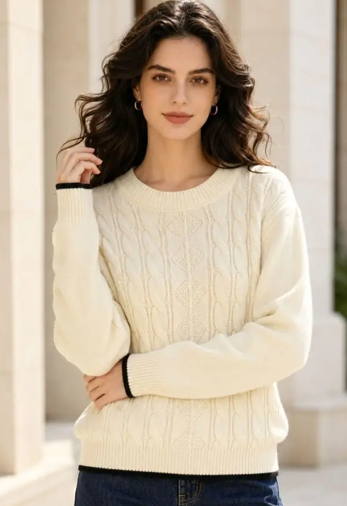 Jersey trenzado con ribete contrastado blanco