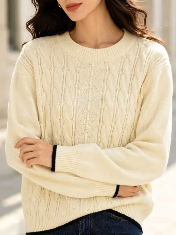 Jersey trenzado con ribete contrastado blanco