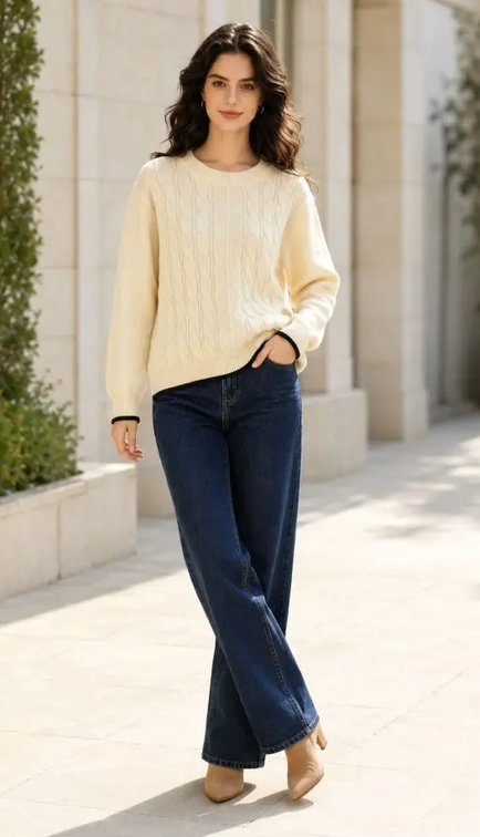 Jersey trenzado con ribete contrastado blanco