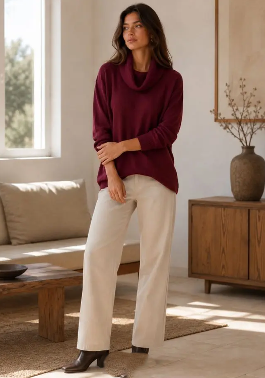 Jersey curvy cuello vuelto granate