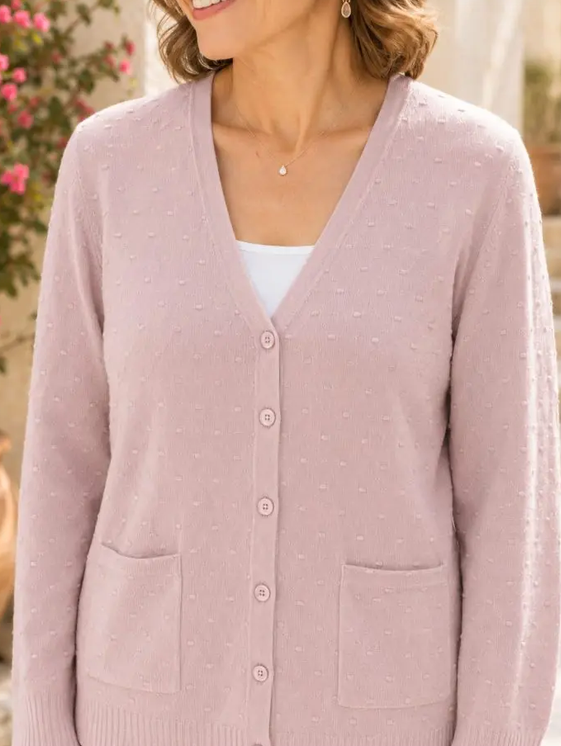 Chaqueta de punto relieve con bolsillo curvy rosa