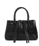 Bolso de mano efecto arrugado con lazos negro