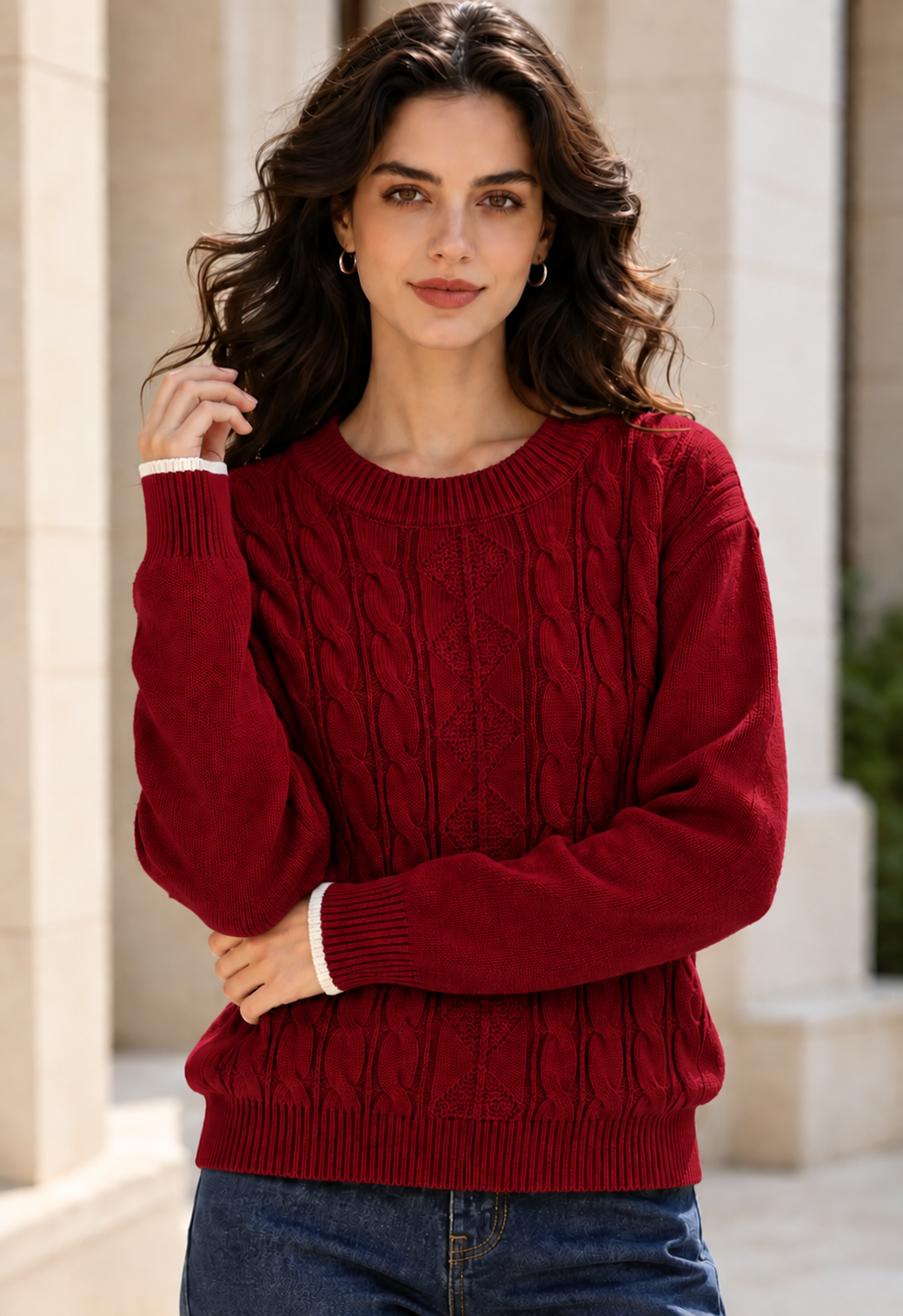 Jersey trenzado con ribete contrastado rojo