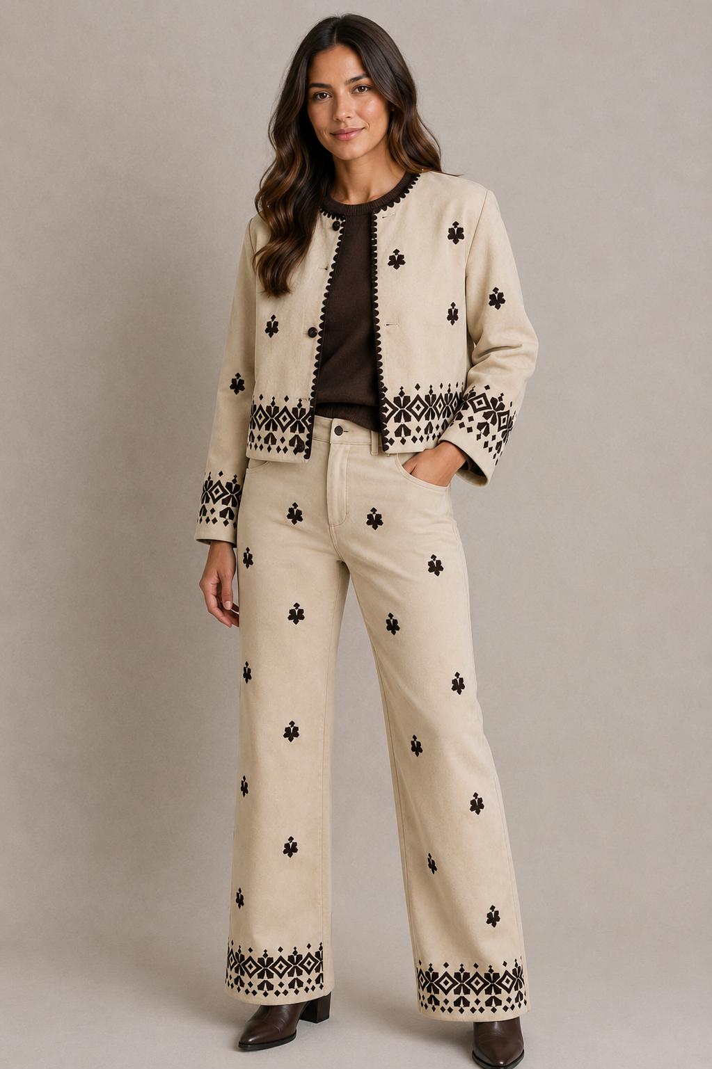 Chaqueta bordada beige